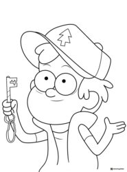 Dipper Pines coloring page holding a key
