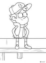 Dipper Pines coloring page sitting on a fence