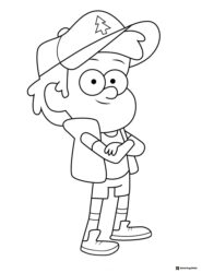 Dipper Pines coloring page with crossed arms