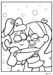 Dipper and Mabel Coloring Page Hugging