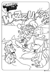 Dipper and dogs skateboarding Coloring Page