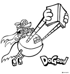 Dog Man and Cat Kid flying with book Do Good coloring page