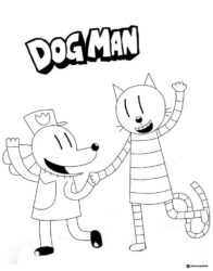 Dog Man and Cat Kid holding hands coloring page