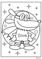 Dog Man with cape and stars coloring page