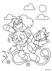 DogDay riding on CatNap coloring page 1