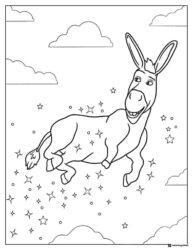 Donkey Flying with Stars and Clouds Coloring Page