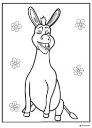 Donkey Sitting with Flowers Coloring Page