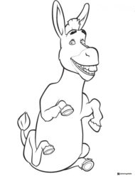 Donkey sitting and smiling coloring page