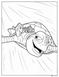 Dory Nemo and Crush Riding Current Coloring Page