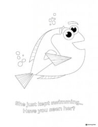 Dory coloring sheet with She just kept swimming text