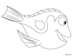 Dory swimming and smiling coloring page