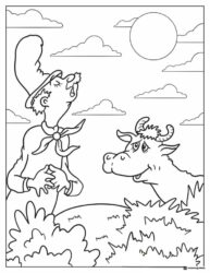 Dr. Seuss Character and Cow Coloring Page