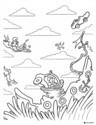 Dr. Seuss Characters Flying and Boating Coloring Sheet