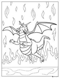 Dragon Flying Through Flames Coloring Page