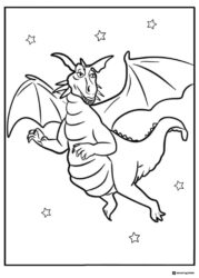 Dragon Flying with Stars Coloring Page