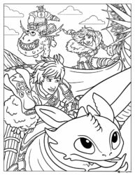Dragon Riders flying together coloring page