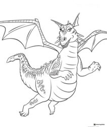 Dragon flying with wings spread coloring page
