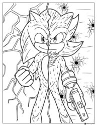 Dual Sonic and Shadow Coloring Page with Gun