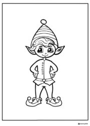 Elf Coloring Page with Striped Hat and Pointy Shoes