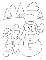Elf Coloring Sheet Building a Snowman