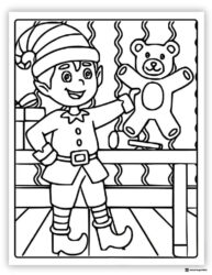 Elf Coloring Sheet Making a Teddy Bear Toy