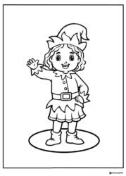 Elf Coloring Sheet Waving with Frilled Collar