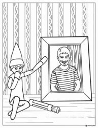 Elf Drawing Mustache on Photo Coloring Sheet