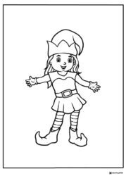 Elf Girl Coloring Page with Striped Tights