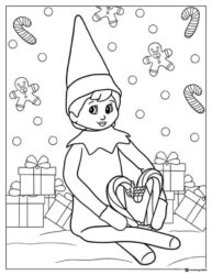 Elf Holding Candy Canes Coloring Page with Gifts