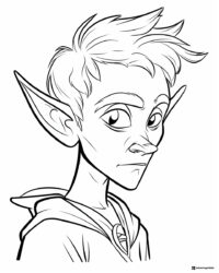 Elf boy coloring sheet with spiky hair and prominent nose