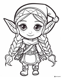 Elf girl coloring page wearing a Christmas hat