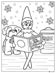 Elf on the Shelf Coloring Sheet with Dog and Book