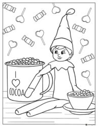 Elf with Hot Cocoa Coloring Page Candy and Lollipops