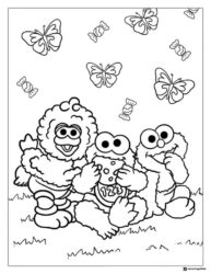 Elmo Big Bird Cookie Monster coloring page with treats