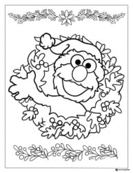 Elmo Christmas Coloring Page in Santa hat and wreath