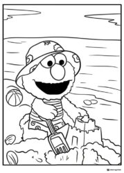 Elmo Coloring Page Building Sandcastle at Beach