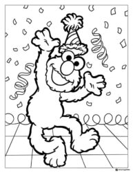 Elmo Coloring Page Dancing with Party Hat and Confetti