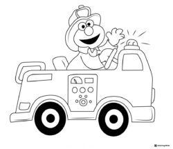 Elmo Coloring Page as firefighter in fire truck