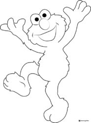 Elmo Coloring Page dancing happily with arms raised