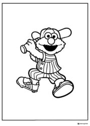 Elmo Coloring Page in baseball uniform holding bat