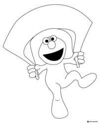 Elmo Coloring Page parachuting with a happy face