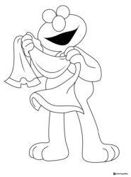 Elmo Coloring Page playing with a blanket