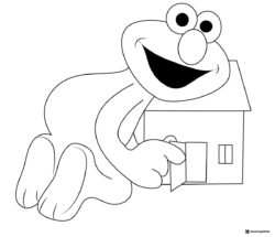 Elmo Coloring Page playing with a toy house
