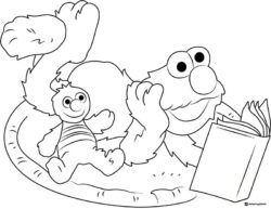 Elmo Coloring Page reading a book with a small doll