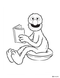 Elmo Coloring Page sitting on a pillow and reading a book