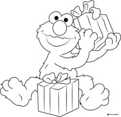 Elmo Coloring Page sitting with two presents