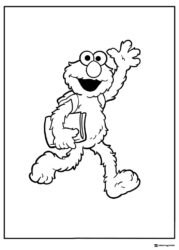 Elmo Coloring Page walking with backpack and book