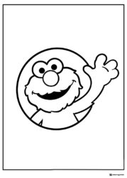 Elmo Coloring Page waving in a circular frame