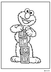 Elmo Coloring Page with ELMO letter blocks 1
