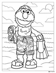 Elmo Coloring Page with Snorkel Gear at Beach